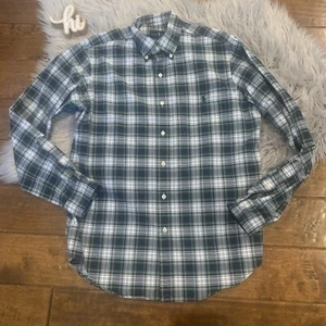 Camisa Polo Ralph Lauren Para Hombre Talla Mediana Azul Blanco Verde Amarillo Algodón a Cuadros LS - Imagen 1 de 7