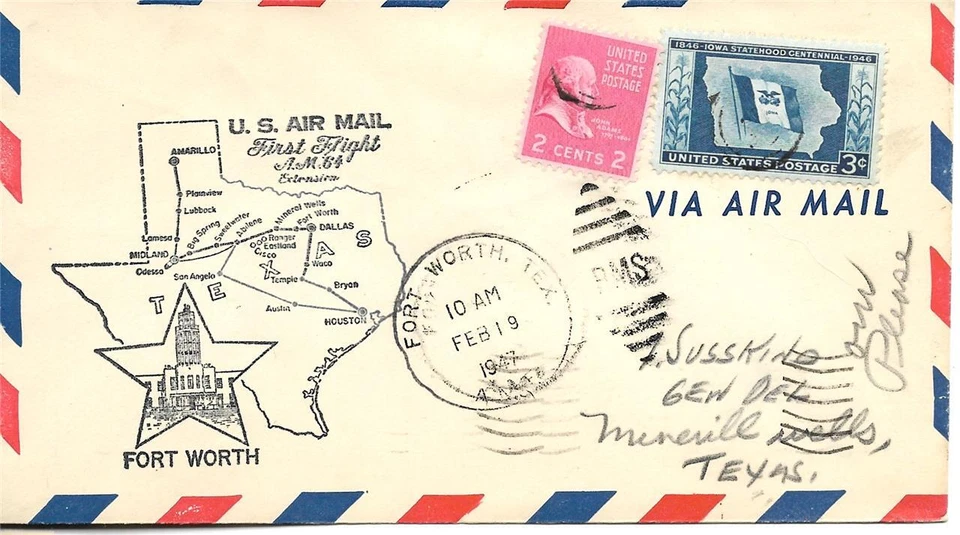 First Airmail Flight Fort Worth Texas February 19 1947 AAMC#64W12 - Image 1 of 1
