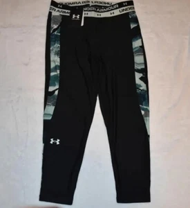 Under Armour Girls' HeatGear Printed Ankle Crop large 1366857 002 Black/Teal NWT - Picture 1 of 3