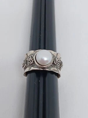 Sterling Silver 925 Israel Artist Signed Pearl Ring Size 6 - Image 1 of 4