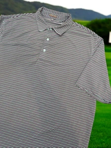 Polo de golf Peter Millar Summer Comfort rosa verde azulado a rayas para hombre talla XL - Imagen 1 de 7