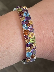 Bracciale Cerniera Argento Sterling 12,00ctw Taglio Master Nove Gemme Lunghezza 7" - Foto 1 di 11