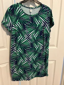 Old Navy Neu mit Etikett Palmenblätter grün marine weiß Print T-Shirt Kleid Gr. XL - Bild 1 von 6