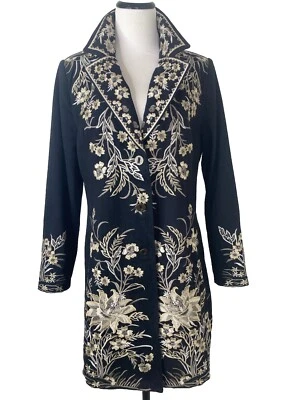 PAPARAZZI BY BIZ Jacket Black Twill Wildflower Embroidered Boho Coat S,M,L,XL - Image 1 of 4