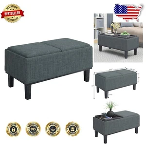 Compact Gray Ottoman with Reversible Trays & Storage - Perfect for Modern Homes - Picture 1 of 10