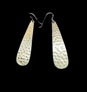 925 gehämmert Ohrringe Träne Hänger Haken durchbohrt Sterling Silber Schmuck - Bild 1 von 7