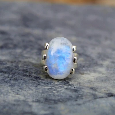 RAINBOW MOONSTONE NATURAL GEMSTONE RING 925 STERLING SILVER JEWELRY RING 3 TO 12 - Image 1 of 4