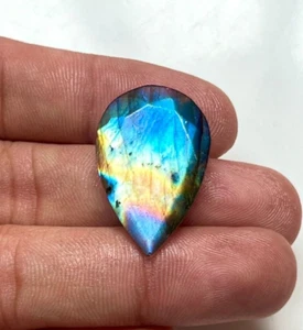 25 Ct Natural Multi Fire Labradorite Faceted Pear Cabochon Gemstone DH=27 - Picture 1 of 6