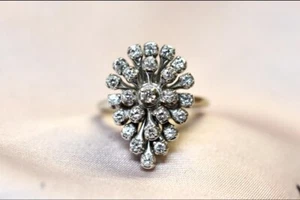 14ct Diamond Pear Shaped Cluster Ring - Picture 1 of 8