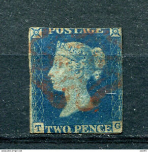 Grande-Bretagne 1840 Occasion Imperf 2ème timbre 2p bleu TG coupé pour encadrer Malt Cross Oran