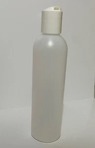 6x 8oz HDPE Natural Cosmos Round  EMPTY Bottle W. Smooth Disc Top Cap  - Picture 1 of 2