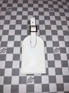 Authentic Louis Vuitton Large White Leather & Gold Hardware Name Tag. - Picture 1 of 10