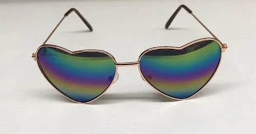 Óculos de sol arco-íris espelhado formato coração óculos tons anos 60 anos 70 hippie vestido extravagante - Imagem 1 de 1