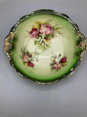 Antique Barkers & Kent Ltd Green Gilt & Floral Large Bowl • 22.23€
