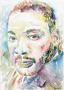 Martin Luther King Jr. Original watercolor portrait painting by Marina Sotiriou