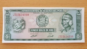 PERU 5 Soles De Oro 1974 P99c UNC Banknote - Picture 1 of 2