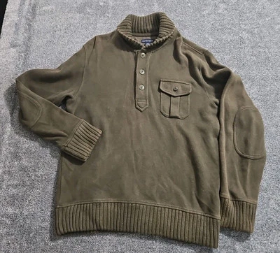 Suéter Henley Cuello M Vintage Años 00 LANDS END Para Hombres Parche en el Codo Bolsillo OLIVA Foto 1 de 4