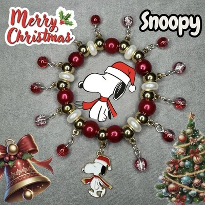 Sombrero y bufanda de Papá Noel inspirados en Snoopy hechos a mano oro primavera encanto pulsera Foto 1 de 4