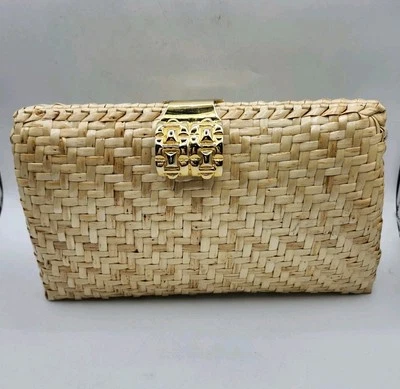 Vintage Vanessa Lacquered Straw Purse Gold Tone Hardware Chain - Image 1 of 4