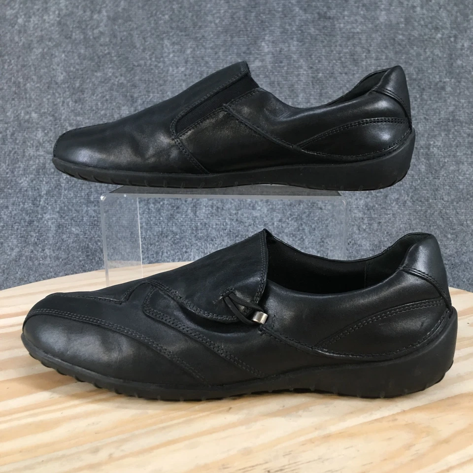 Zapatos para caminar con cunas para mujer 10 W Cassie mocasines sin cordones planos de cuero negro Foto 1 de 4