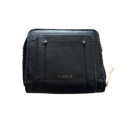 Cartera de cuero para mujer Lodis negra lisa pequeña cremallera completa bolsillos interiores Foto 1 de 4