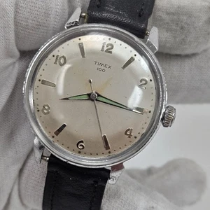 Vintage 1950’s Timex 100 Mechanical Wind Up Men's Wrist Watch Runs 36mm - Picture 1 of 10