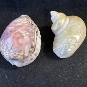 (2) Etched Seashells (1) Flowers & (1) Palm Tree/ Beautiful Craftsmanship - Picture 1 of 10