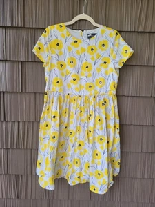 Lands End Dress Girls Sz 16 Sunny Yellow White Floral Sleeveless Cotton EUC - Imagen 1 de 10
