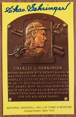 1964 Hall of Fame Plaque Charlie Gehringer Tigers Baseball Postcard JSA AUTO HOF - Image 1 of 4