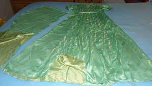 Vintage 60er Jahre Stil grün & gold Maxi Satin Empire Taille Maxi mit Schal - Bild 1 von 9
