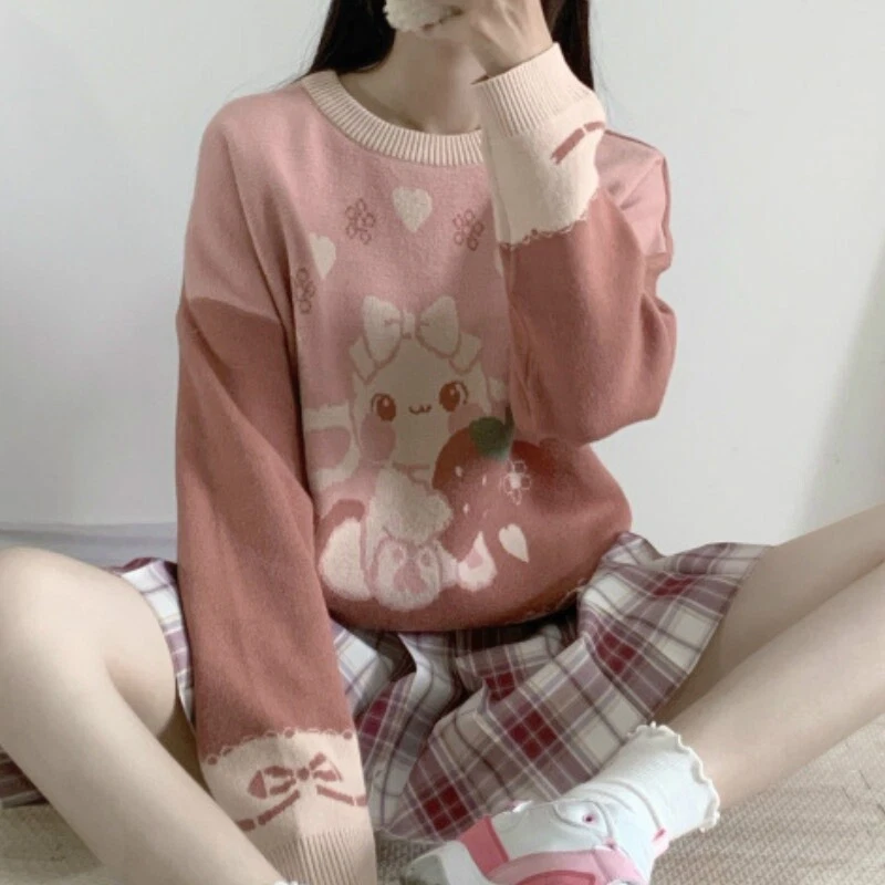 Dama Niñas Suéter Jersey Pullover Dulce Lindo Conejo Suelto Prendas para el torso Informal Foto 1 de 4