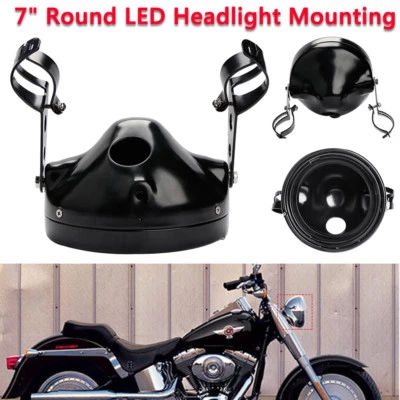 Universal 7" LED Headlight Mount Housing Bucket W/Bracket For Harley Motorcycle - Image 1 of 4