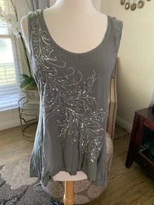 NWT Anthropologie Baraschi moss sleeveless shirt w/ sequins size XS $88! - Picture 1 of 9