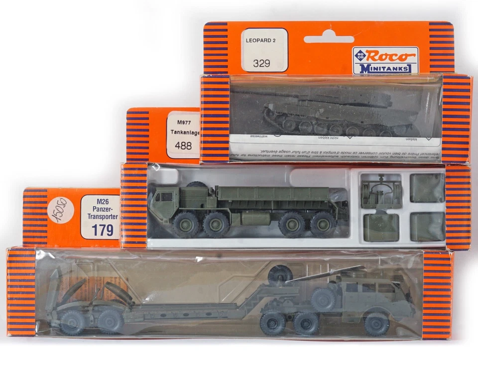 ROCO MINITANKS 179/329/488 HO H0 M26 PANZER TRANS. , M977 Tankanlage , Leopard 2 - Bild 1 von 1