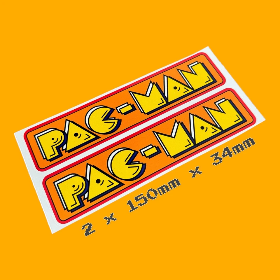 Pacman PAC Man X2 Classic 1980's Logo Vinyl Sticker Decal Arcade Gaming Machine - Image 1 of 1
