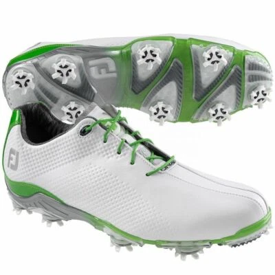 NEW FootJoy [14] Medium Men's DNA DRYJOYS Spikes Golf Shoes-White/Lime 53418 - Image 1 of 2