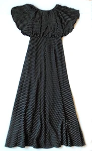 Vintage 70s maxi dress - black crepe polka dot fabric - floaty sleeves - S/XS - Picture 1 of 6