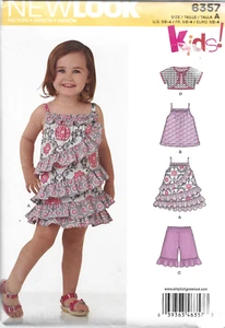 New Look Niños Patrón #6357-Vestidos Soleros-Encogerse de hombros-Pantalones Capri en Tallas 1/2-4 - Imagen 1 de 1