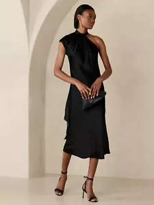 NEU BANANA REPUBLIC M Kaia Seide Midikleid Medium schwarz #632458 - Bild 1 von 4