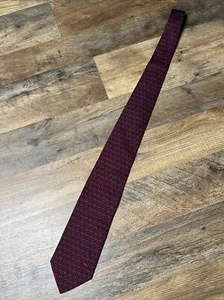 VTG Longchamps Mens Neck Tie Blue Red Geometric Pattern Preowned - Picture 1 of 12