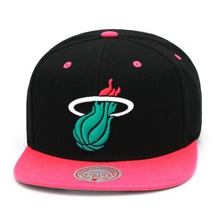 Mitchell & Ness Miami Heat Snapback Hat Cap Black/Pink/Turquoise/South Beach