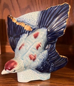 Gold-Trim Flying Blue Bird Wall Pocket, Stanford Pottery, 1940s? Mint Condition! - Picture 1 of 7