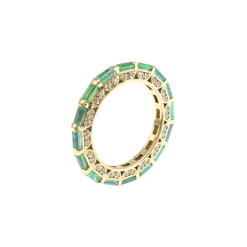 CHANEL Fede Nuziale Eternità Oro Giallo 14k 1 34 CT Mezzo Canale Set Smeraldo e Diamante