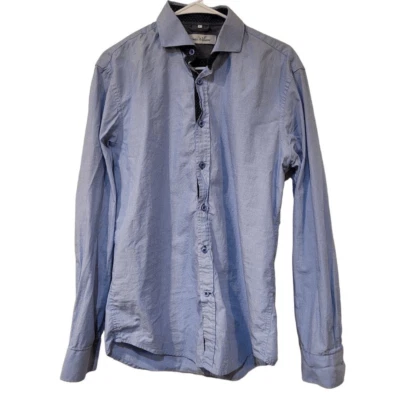 Camisa de vestir Ethan Williams para hombre azul con lunares de algodón usada en excelente estado talla L Pit to Pit 19 Foto 1 de 4