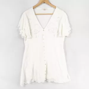 Blusa túnica Chelsea & Violeta XL blanca rayón manga corta detalles con botones - Imagen 1 de 8