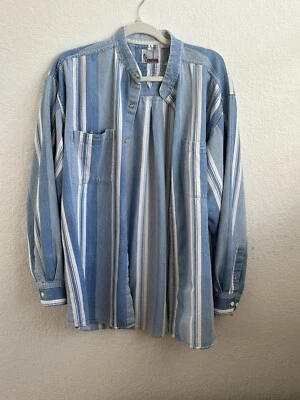 Denim vintage manga larga abotonada/cactus blanco marca talla grande para hombre’s Foto 1 de 4