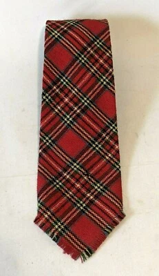 Corbata de lana virgen vintage tejedores de bacalao Royal Stewart escocesa a cuadros rojos Foto 1 de 3