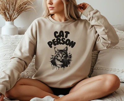 Cat Person Unisex Midweight Softstyle Fleece Crewneck Sweatshirt - Image 1 of 4