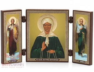 Folding Wooden Triptych Icon of Saint Matrona of Moscow Матрона Московская - Picture 1 of 7