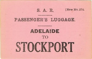 Railway tickets Luggage label SAR Adelaide to Stockport passenger's luggage - Picture 1 of 1